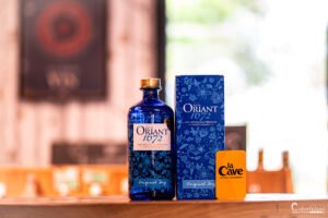 L'image présente le gin artisanal Orléans 1072 dans un cadre cosy, mettant en valeur sa qualité premium et son héritage traditionnel.